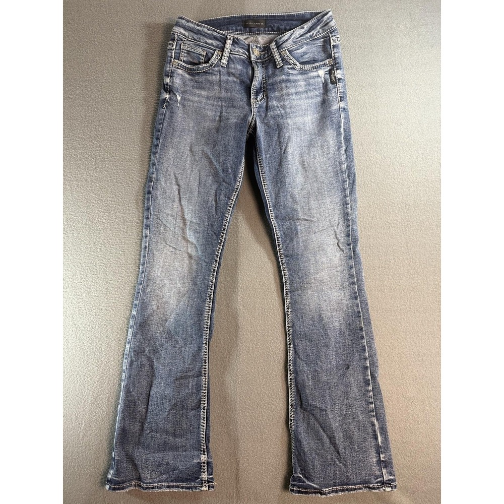 Silver Jeans Co Elyse Bootcut Jeans Womens 26 Med Wash Blue Distressed Denim